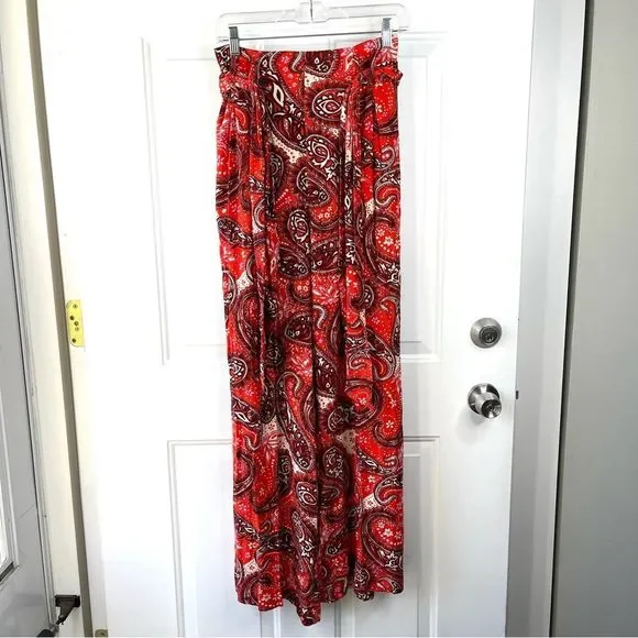 Free People Wide Leg High Waist Boho Tie Waist Paisley Pants Size Small - Picture 4 of 13